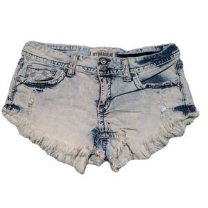 Hydraulic Women's Acid Wash Distressed Bootie Shorts 32" Pockets Denim Y2K